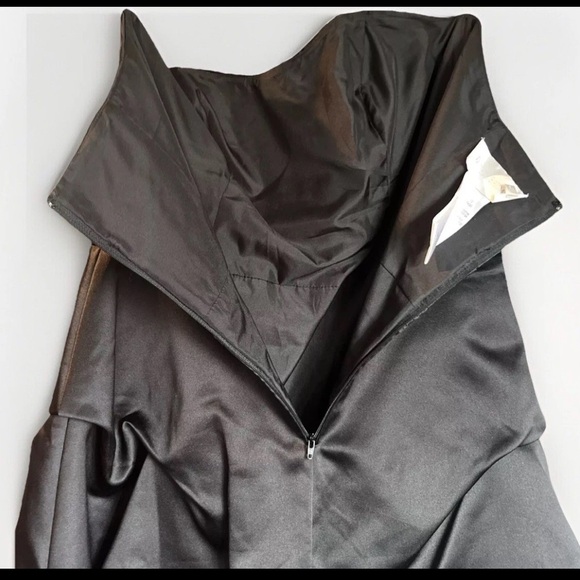 DAVID'S BRIDAL  Black Satin strapless short pick up dress Size 12 Prom Dance - Picture 4 of 8